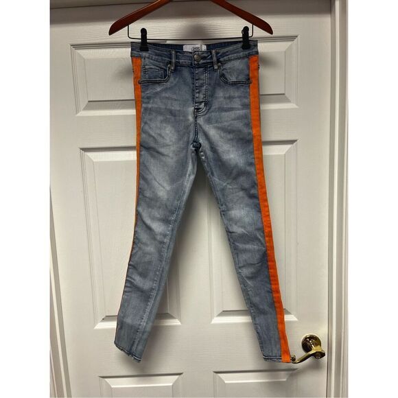 Sixth June Paris Orange Racing Stripe Men’s Button Fly Jeans sz 29 - Picture 1 of 7